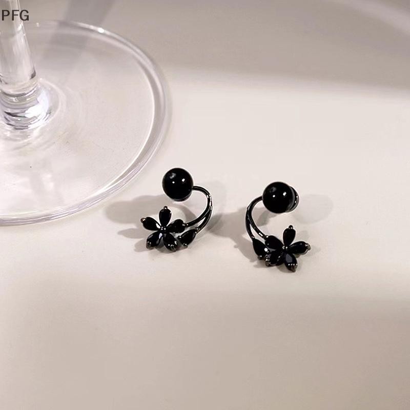 PFG Vintage Preto Zircão Flor Pérola Brincos Para Mulheres Coreano Elegante Personalidade Festa De Casamento Jóias Prese — imagem 2 de 2