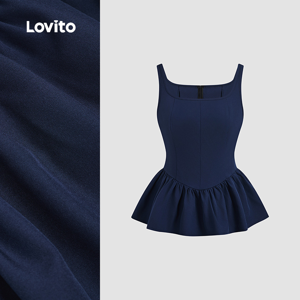 Lovito Blusa Casual com Zíper para Primavera/verão Top Azul-marinho para Mulheres L154ED257 em Oferta na Shopee