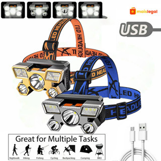5 LED Super Bright Waterproof USB Rechargeable Headlamp with 4 Modes em Oferta na Shopee