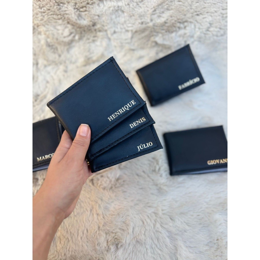Kit 8 Unidades Carteira Porta Cartão Personalizada Masculina Slim Couro Legítimo Nome Ou Iniciais