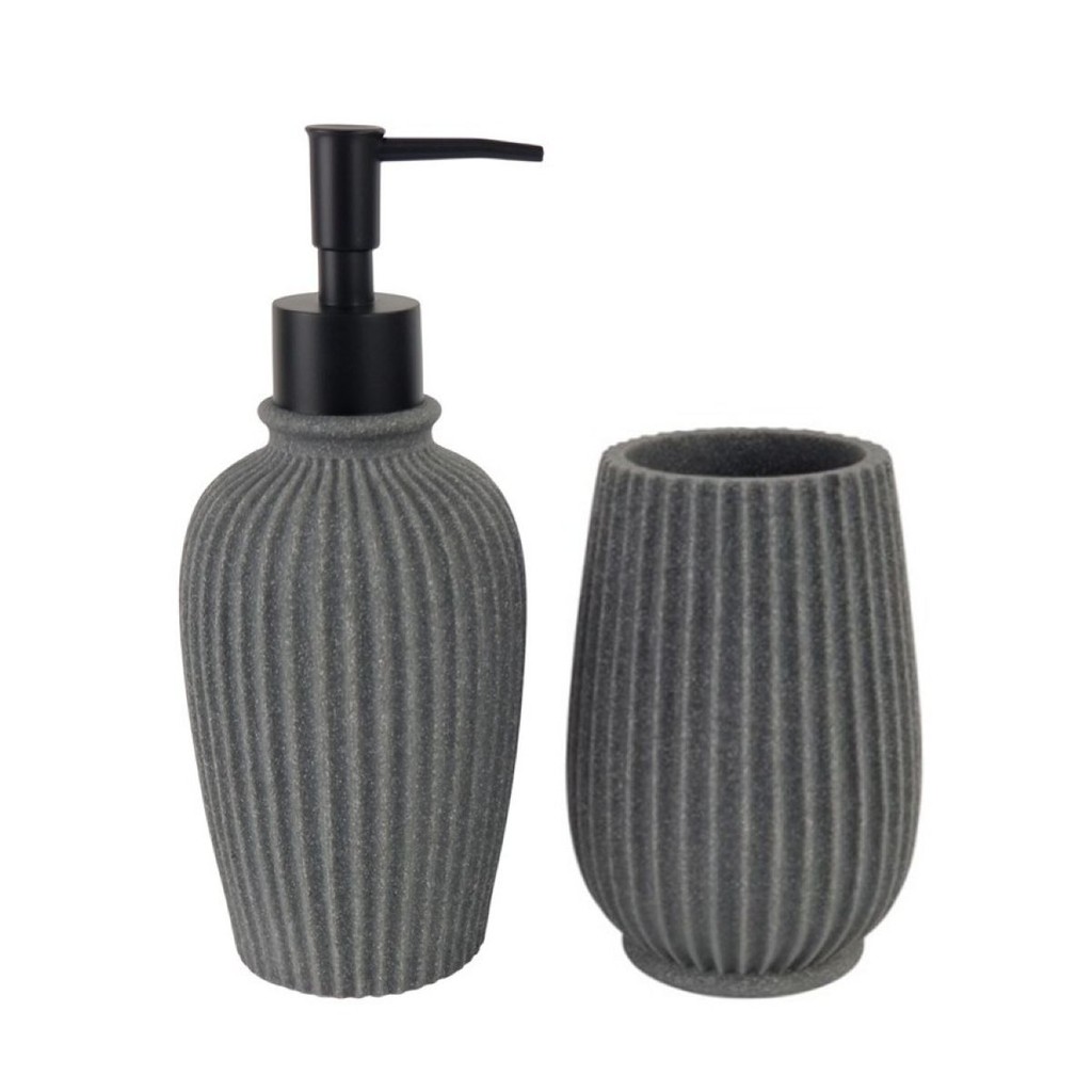 Kit Banheiro Lavabo - Dispenser Porta Escovas Laradore Cinza em Oferta na Shopee