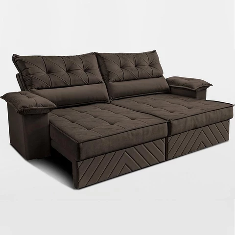Sofá Retrátil e Reclinável 2,40m com Molas e Espuma D33 Thunder. Velusoft Cama inBox