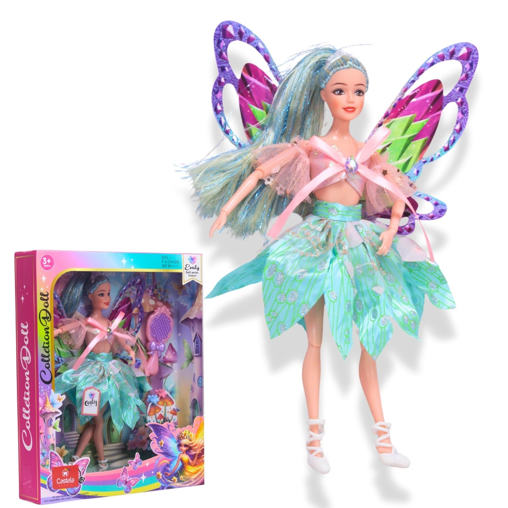 Boneca Emily Fadinha Borboleta Articulada Azul - Castela em Oferta na Shopee