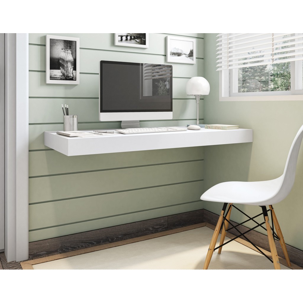 Escrivaninha Mesa Escritório Suspensa em MDF 120x50cm Branco em Oferta na Shopee