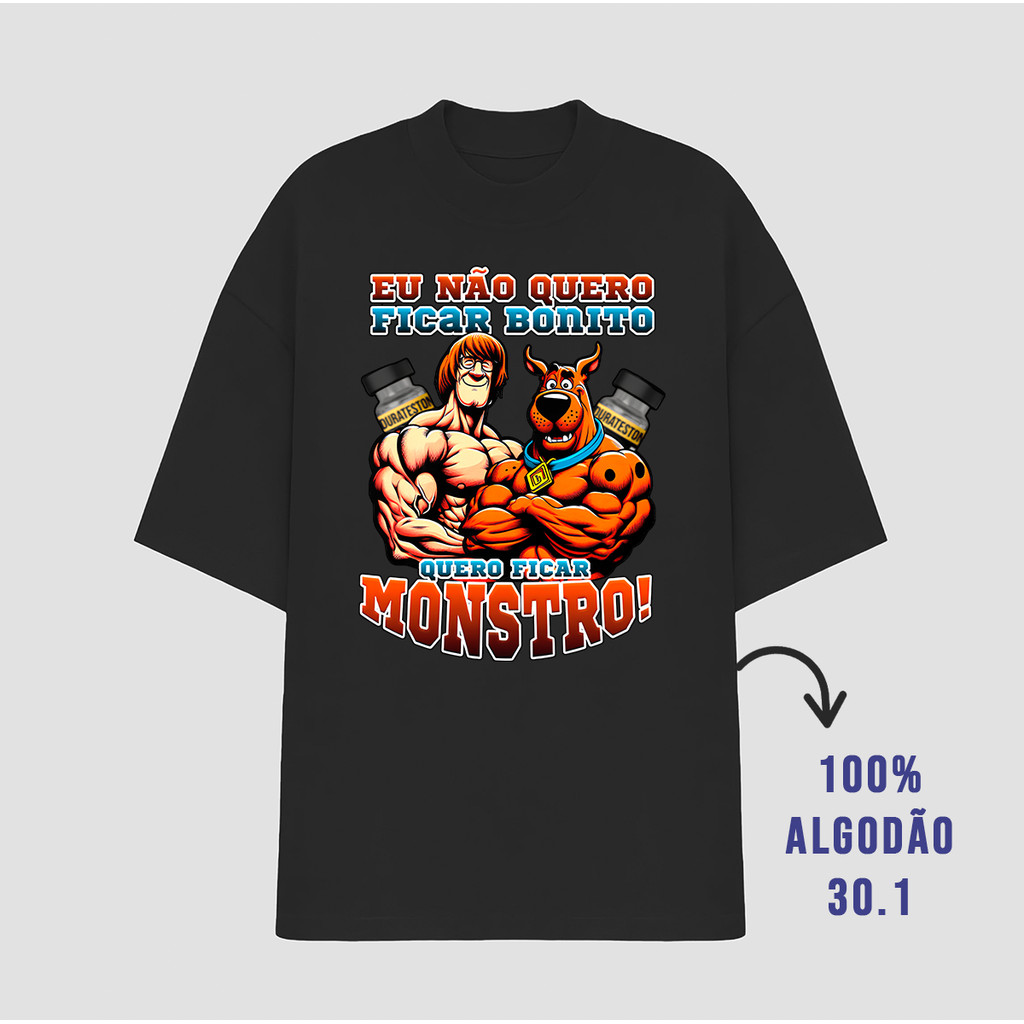 Camiseta Oversized Masculina Quero Ficar Monstro Academia Algodão