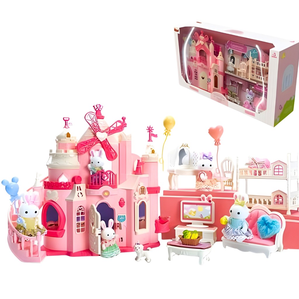 Casinha Feliz De Castelo Estilo Silva Family C/ Coelhinha e Móveis Para Brincar - Ideal Para Colecionar - Zoop