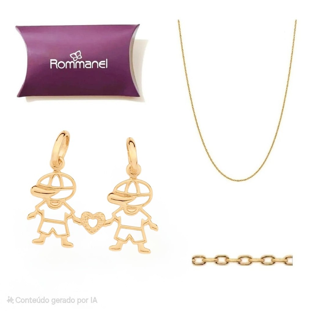 Cordão Feminino Rommanel Com Pingente 2 meninos- 50 Cm 531639 542646