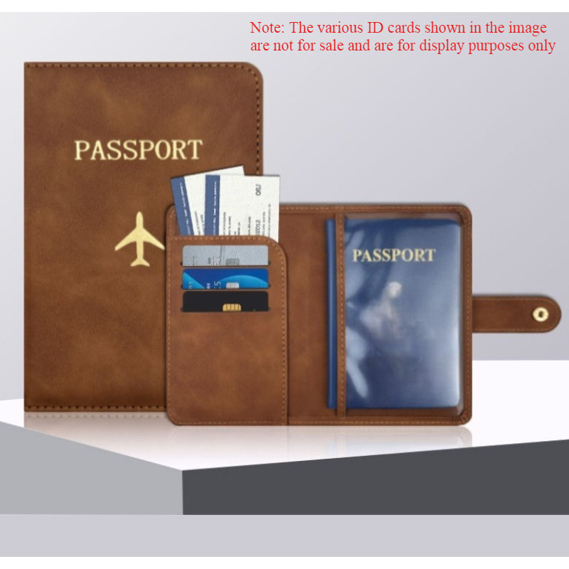 Imagem Porta-Passaporte De Couro PU Com Fivela De Aeronave Vários Slots Para Cartões Conjunto De Capa Protetora Documentos