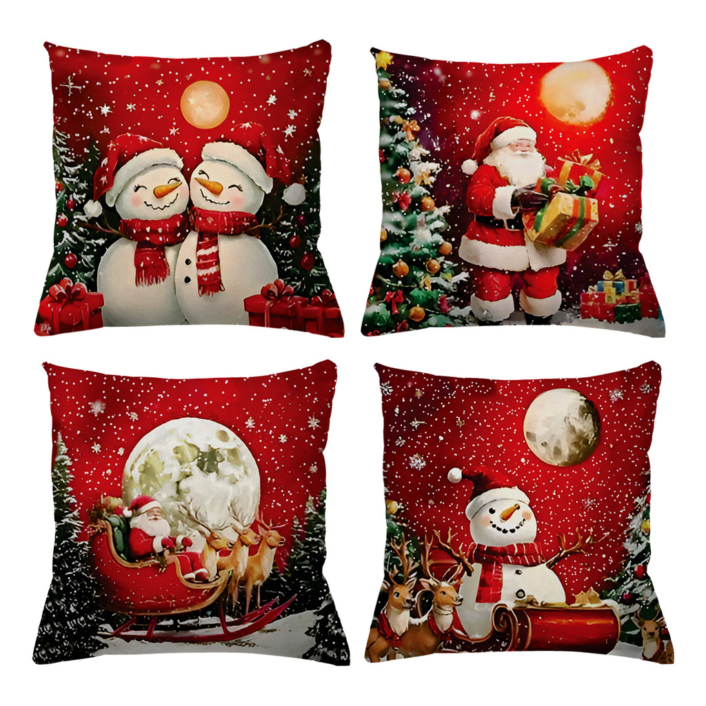 Kit 4 Capas De Almofadas Natal Decorativas Papai Noel Neve Decoração Para Sala Sofá Linda