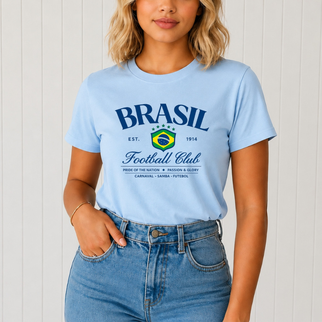 Camiseta do Brasil Feminina Premium Com Estampa Copa Futebol Delicada Moderna 100% Algodão