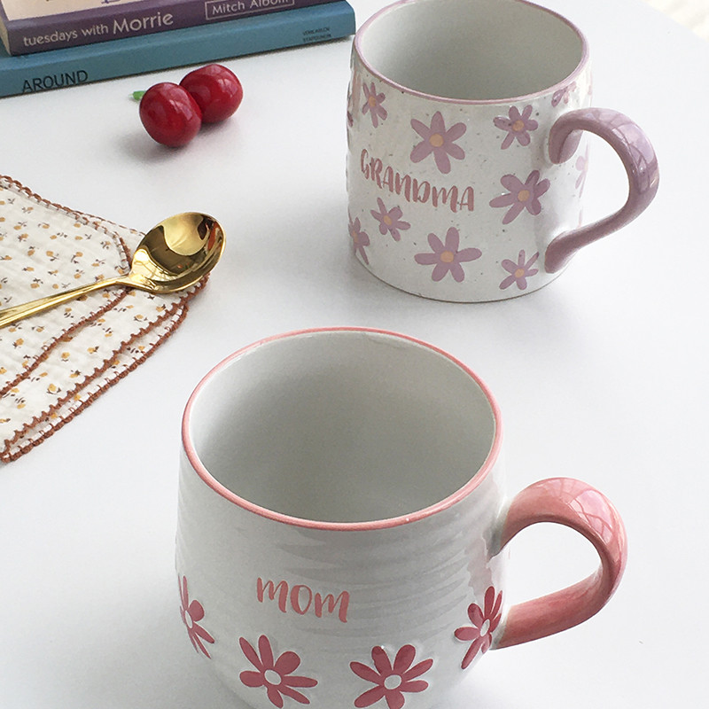 Annie Garden ins estilo simples de alto valor pintado à mão flor cerâmica caneca de grande capacidade copo de café da ma