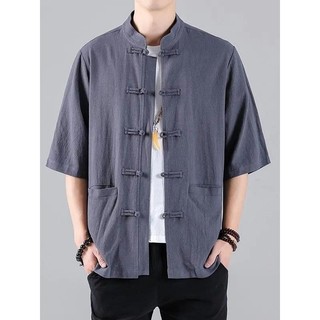 Estilo chinês verão de manga curta abotoado camisa masculina meia manga Tang terno estilo chinês algodão linho Casual ca