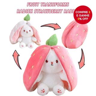 Coelho de pelúcia de morango com orelhas longas 2 em 1, boneco fofinho de fruta, pelúcia …