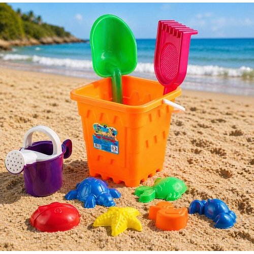 Kit Balde Praia Infantil 10 Pecas Areia Brinquedos Conjunto Diversao Verão Criancas Colorido