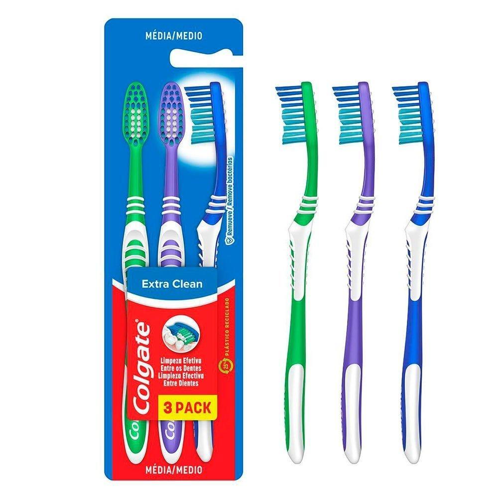 Escova Dental Colgate Extra Clean Média Embalagem com 3 Unidades
