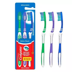 Escova Dental Colgate Extra Clean Média Embalagem com 3 Unidades