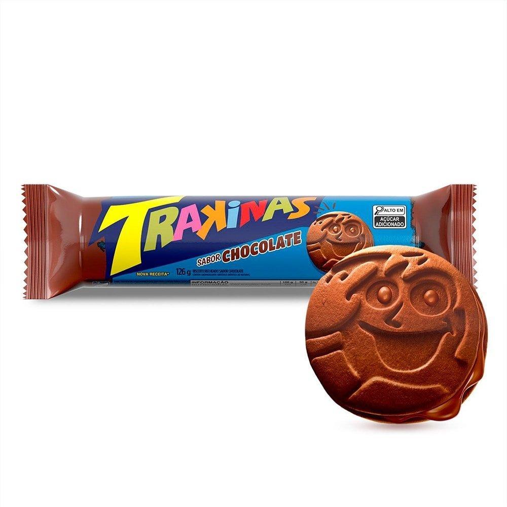 Biscoito Recheado Trakinas Chocolate 126g - Embalagem com 54 Unidades