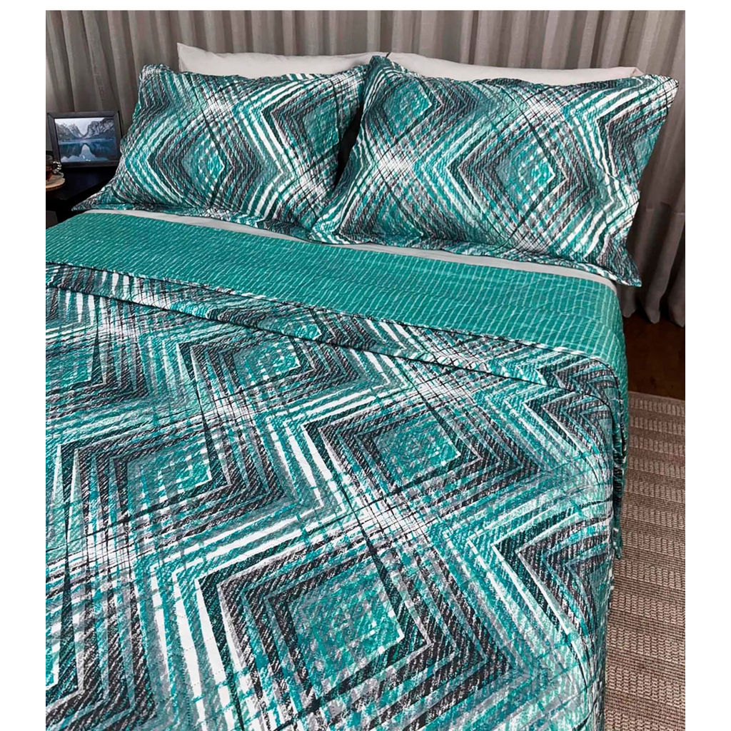 Cobreleito Casal Estampado Dupla Face Lepper Verde