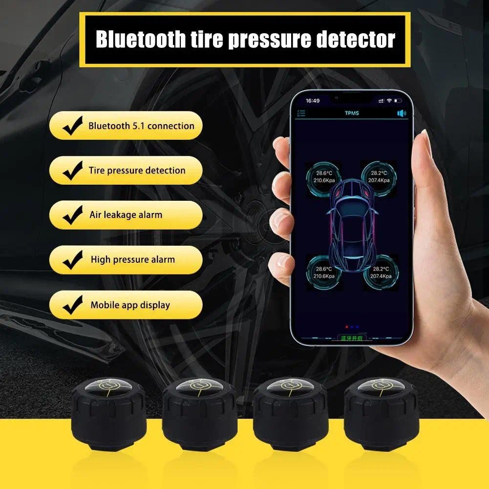 Sistema De Monitoramento De Pressão Dos Pneus 4Pcs Bluetooth TPMS Sensores Externos Sensor E Temperatura Em Tempo Real P