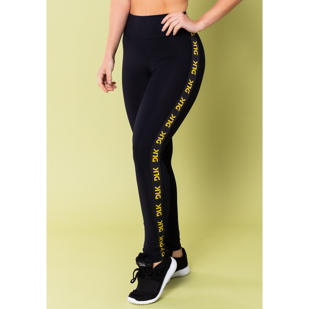 CALÇA LEGGING ENERGY POLIAMIDA PRETA COM ELÁSTICO DETALHE DLK