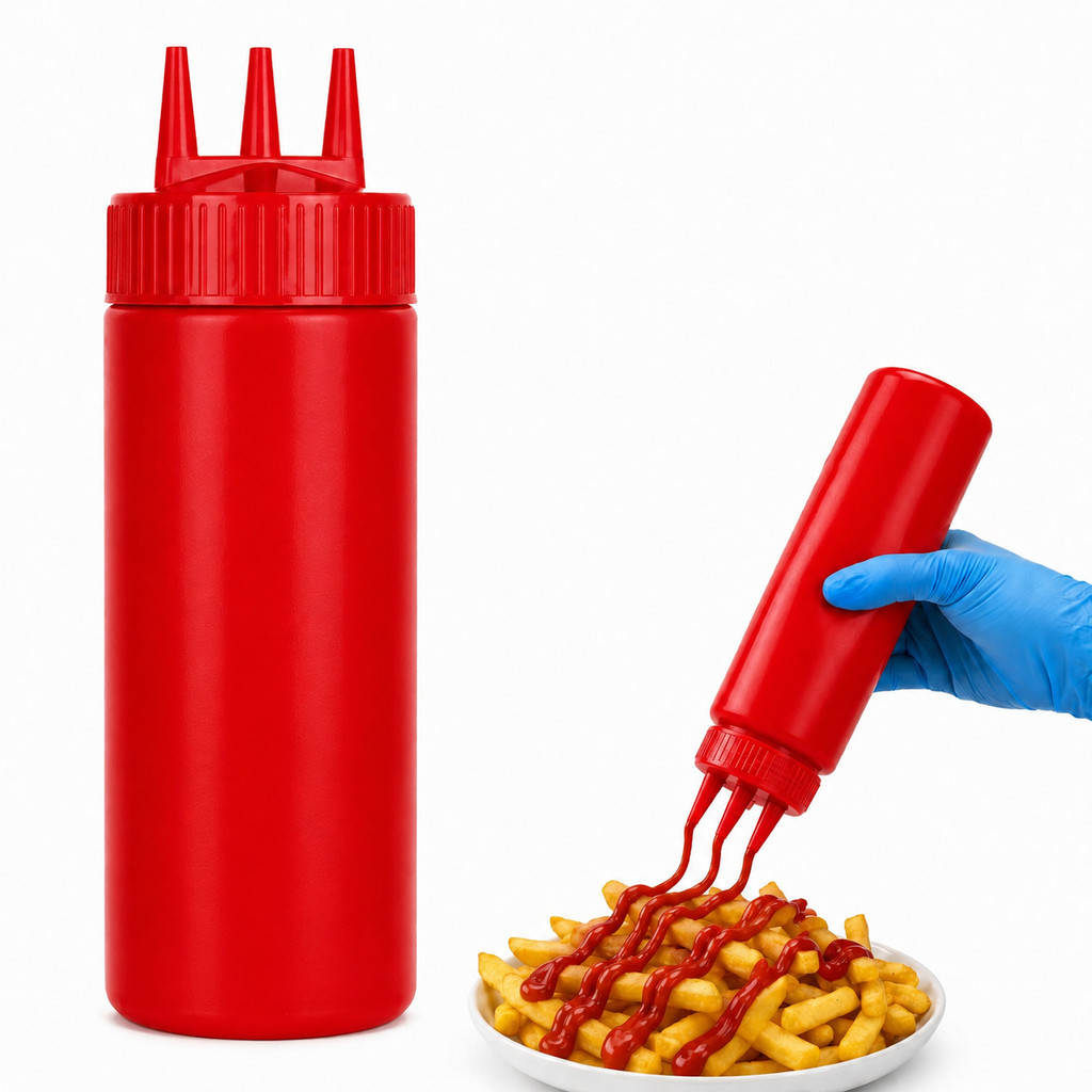 Bisnaga Vermelha 700ml para Molhos Bico Triplo
