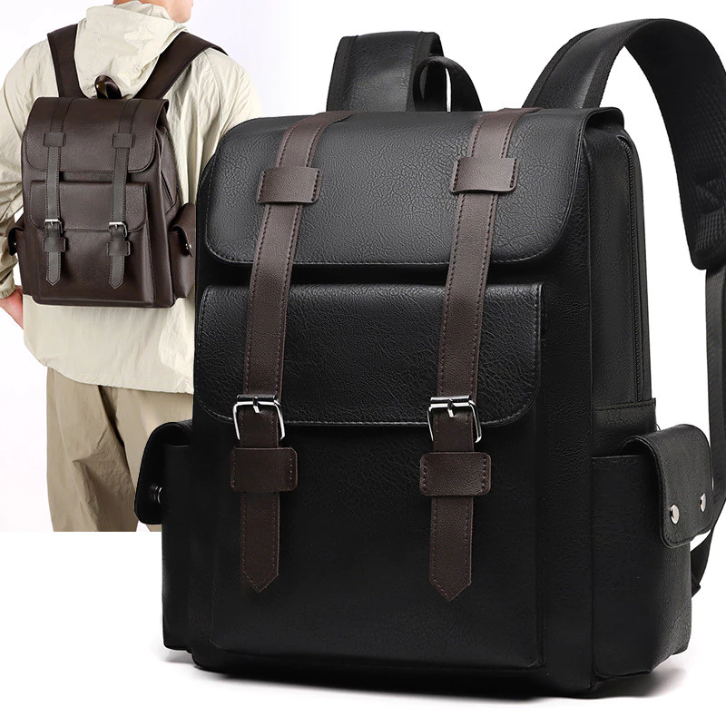 Mochila Masculina Grande Capacidade para Computador Couro PU, Viagem e Lazer, Confortável
