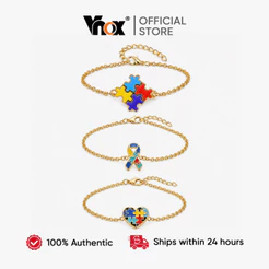 Vnox 3 Peças Conjunto De Pulseira Com Pingente De Quebra-Cabeça De Suporte Para Autismo Homens E Mulheres , Pulseiras De