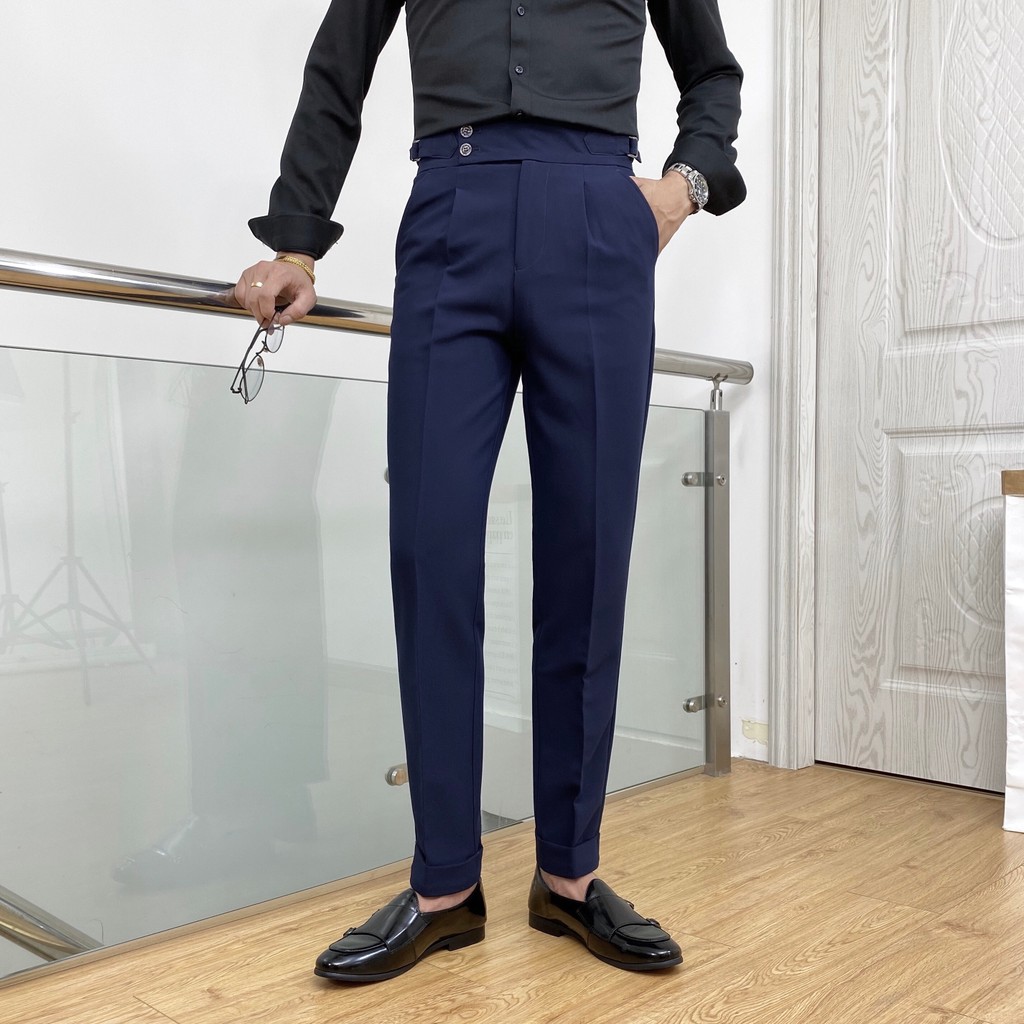 Calças de terno masculinas versão coreana na moda All-Match magro-ajuste de cintura alta calças magras estilo britânico