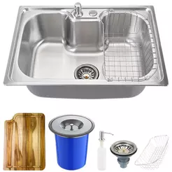 Kit Cuba para Cozinha Pia com Acessórios Inox Carajás Tábua de Corte, Lixeira Pingoo