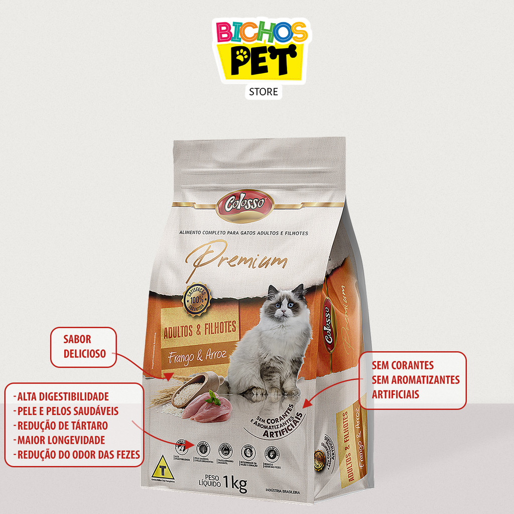 Ração Para Gato Adulto e Filhote Racao Colosso Premium Frango Arroz 1kg