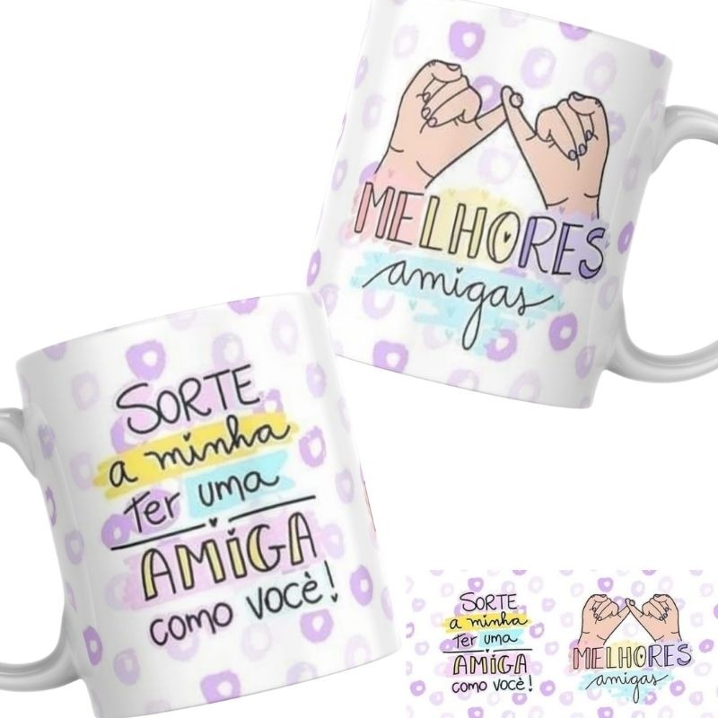 Xícara Caneca Personalizada Cerâmica Estampada Melhores Amigas Sorte a minha ter uma amiga como você, Presente Lembrança