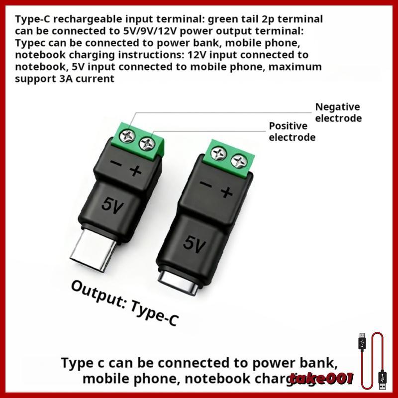 USB C Para 2 Pinos Adaptador Terminal Verde Conectores Fonte Alimentação 15 W Gadgets E Eletrodomésticos
