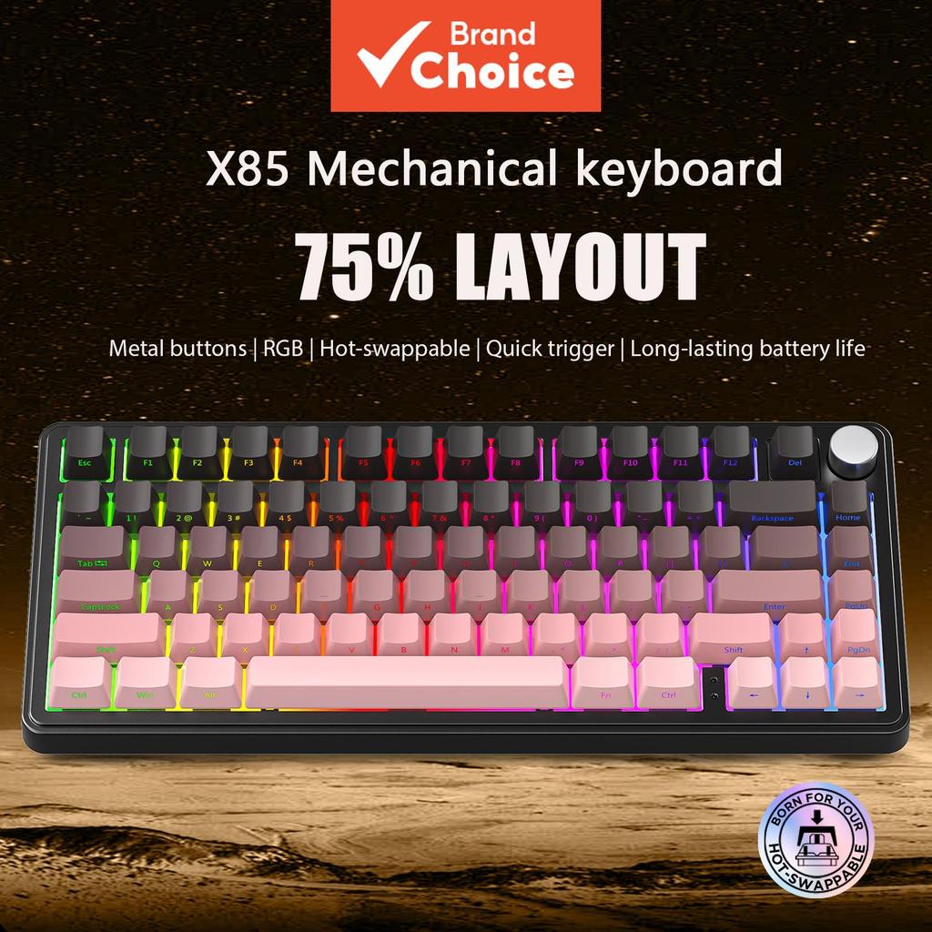 Teclado mecânico sem fio ATTACK SHARK X85, 75%, montagem por pás, conexão Bluetooth 5.1/2.4G sem fio e com fio Type-C