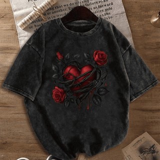 Tshirt Feminina Heart Rose - Camisa Streetwear Unissex 100% Algodão Plus Size
