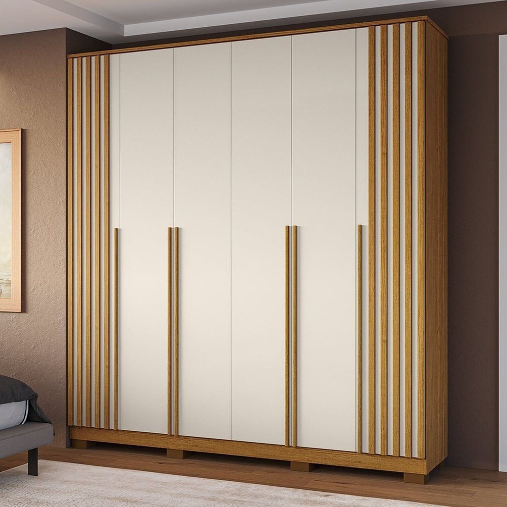 Guarda-Roupa Casal 6 Portas Ripado 100% MDF 205cm Petunia Espresso Móveis Bege/Cinamomo/Off White Cinamomo/Off White