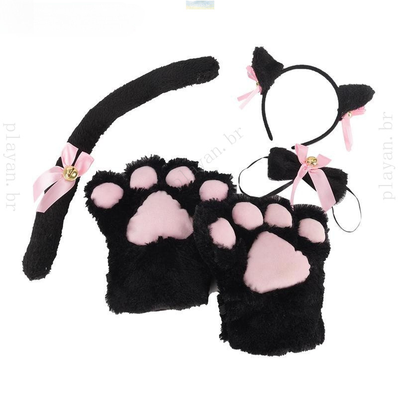 5pcs/Set Cat Cosplay Fantasia Gato Orelhas De Cauda Conjunto De Luvas De Patas Fofo YIYUE