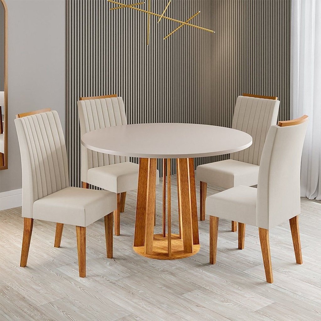 Conjunto Sala de Jantar 4 Lugares Redondo Tampo de MDF Morgan Yescasa