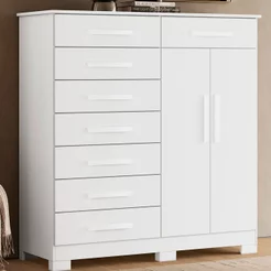 Cômoda 8 Gavetas 2 Portas com Cabideiro Verona Branco Branco