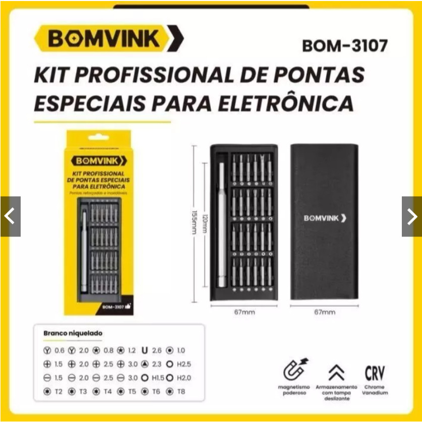 Kit Chave de Precisão Bomvink 24 Pontas Magnéticas para Celular Notebook Eletrônicos
