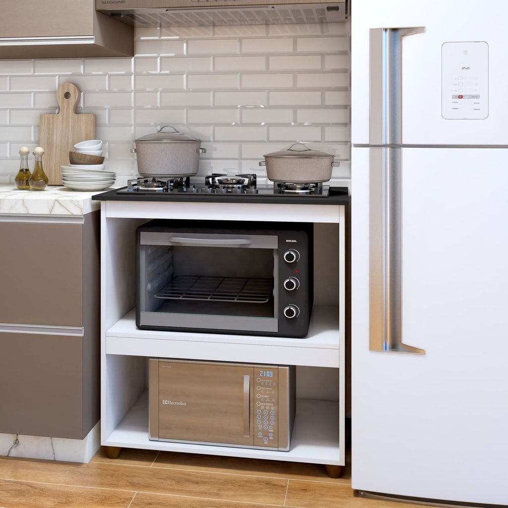 Balcão para Cooktop 5 Bocas 2 Nichos para Forno Turim Branco