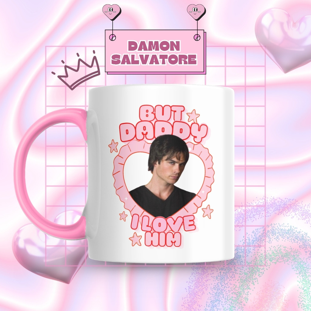 Caneca Xicara Porcelana 325ml Damon Salvatore Vampire Diaries Personalizada Presente Decoração Casa