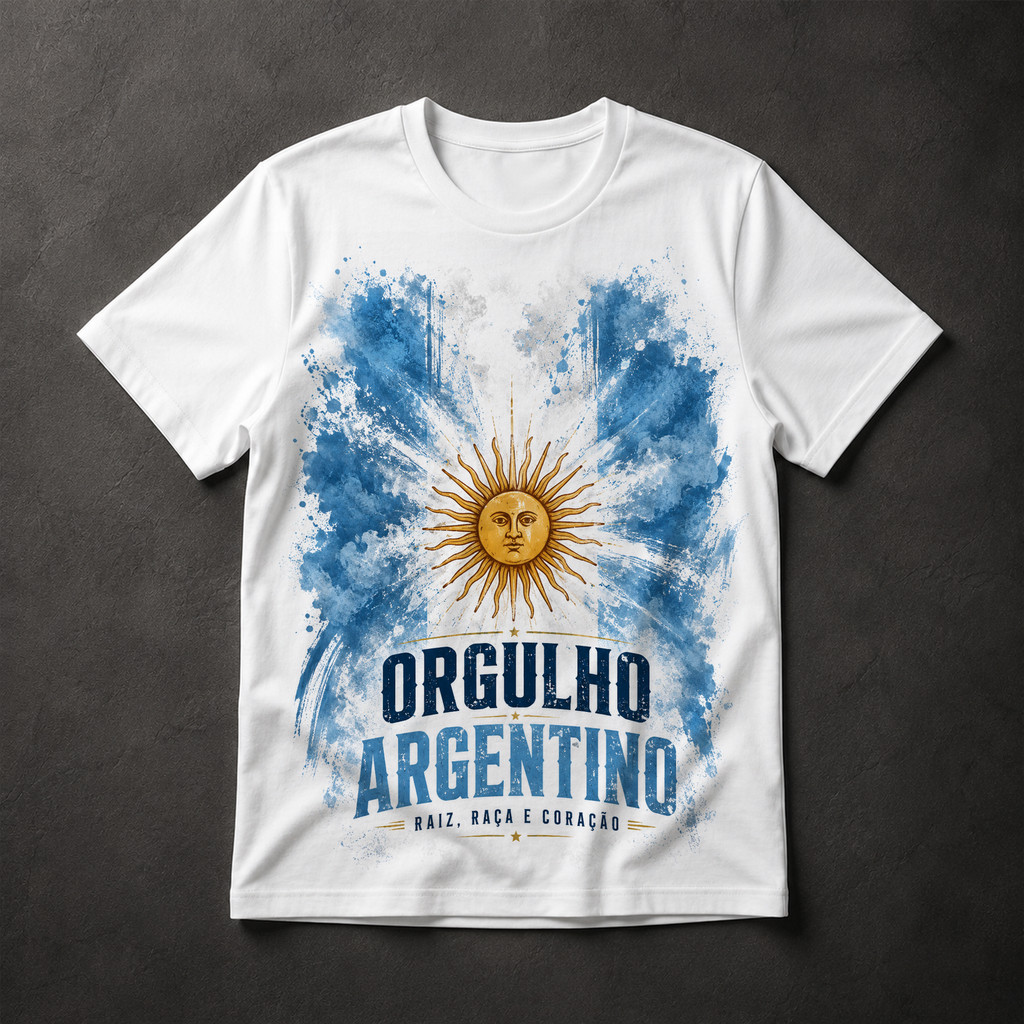 Camiseta Orgulho Argentino Sol de Maio Bandeira Argentina Futebol Masculina