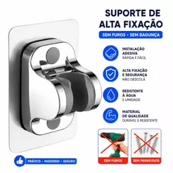 Suporte Adesivo Para Ducha Higiênica Chuveirinho Sem Furar Parede Cromado Universal Resistente À Água Banheiro