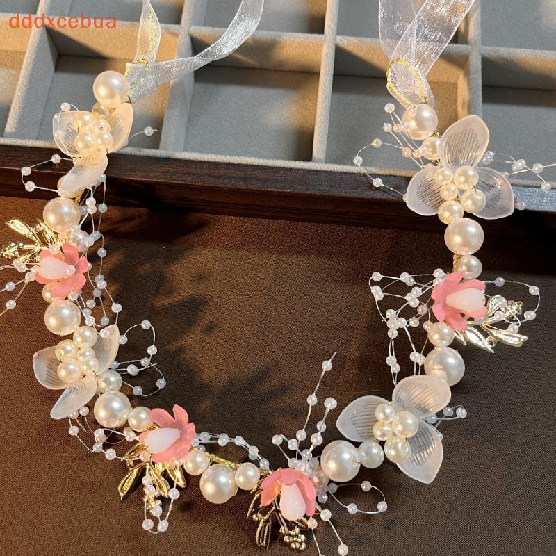 [dddxcebua] Cocar De Cabelo De Pérola Imitada Para Meninas Elegantes , Guirlanda De Flores Bebês , Argola De Cabeça , Ca