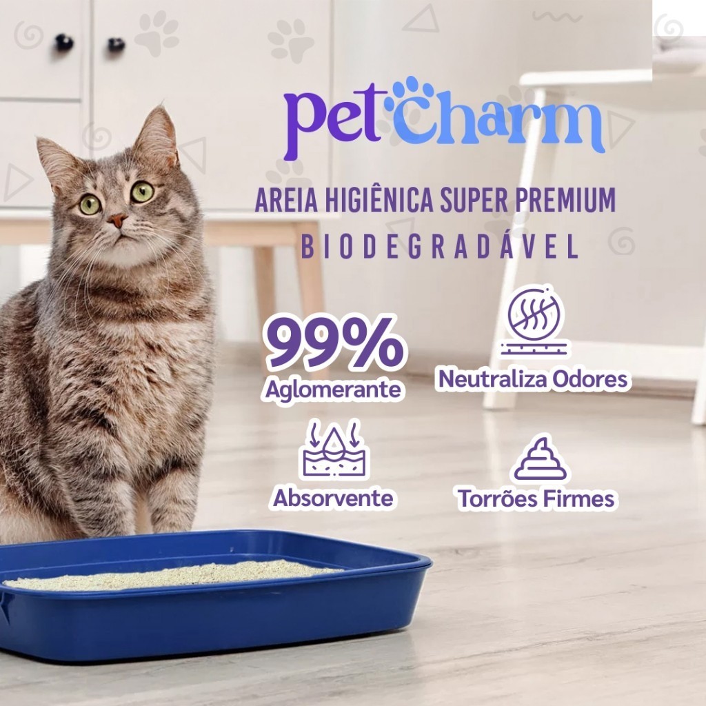 Areia Higiênica Para Gato Pet Charm Mandioca Biodegradável Sustentável Controle De Odor Até 8kg — imagem 2 de 2