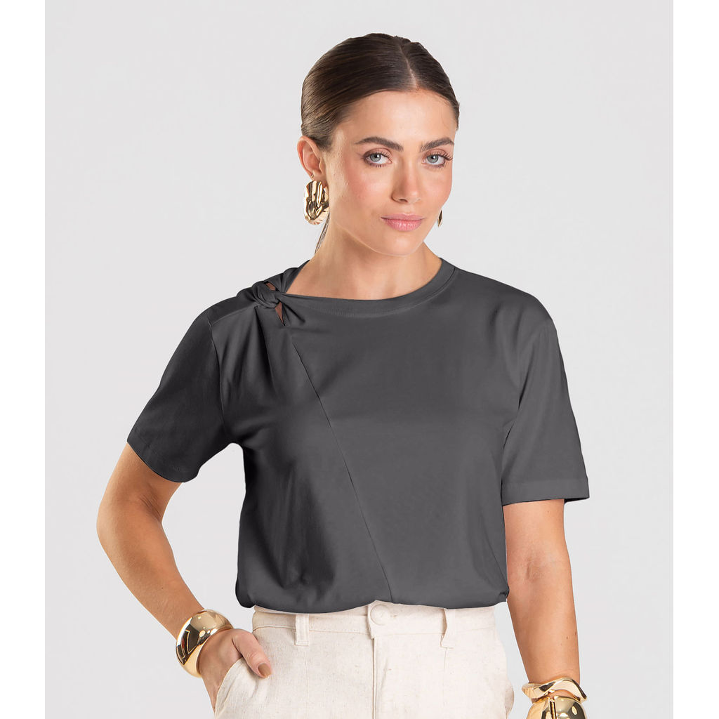 Blusa Feminina Com Detalhe em Nó Dianna Cinza