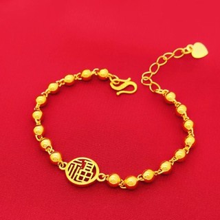 Novo estilo nacional na moda fortuna marca transferência grânulo pulseira feminina banhado a ouro areia ouro brilhante p