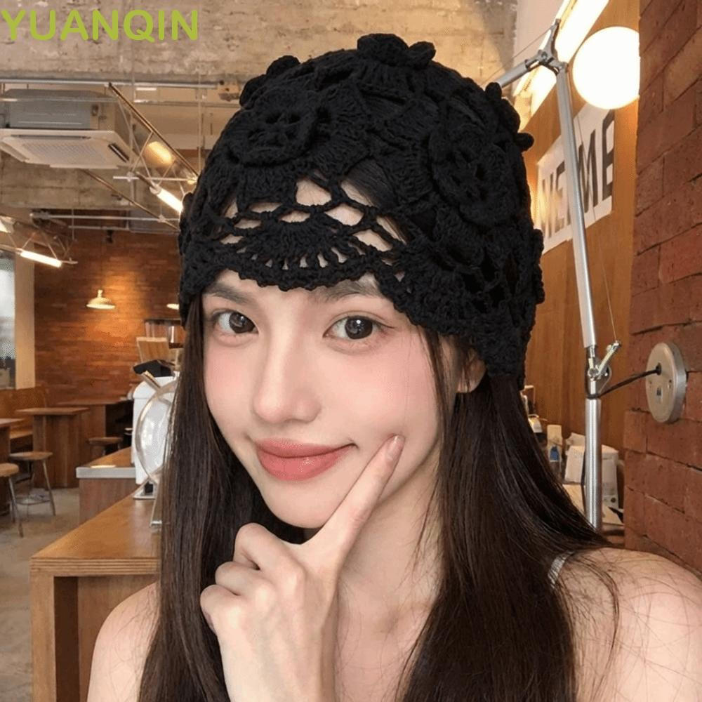 YUANQINZT Chapéu De Malha De Flor De Crochê , Gorro Vazado Feito À Mão Estilo Coreano , Boné De Tecido Fino