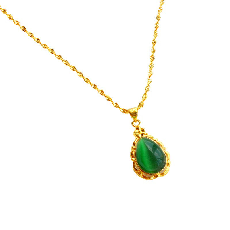 Imitação de ouro colar ouro incrustado Jade pingente presente feminino para mãe areia ouro gota água esmeralda vermelho 