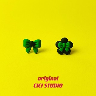 CICI nicho Millennium estilo doce legal preto verde dopamina cor tridimensional arco flor S925 brincos de agulha de prat